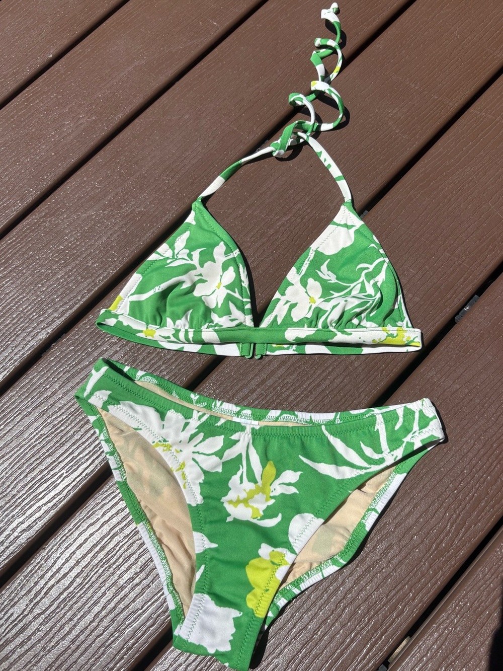 J. Crew Green Floral Triangle Two Piece Bikini Set